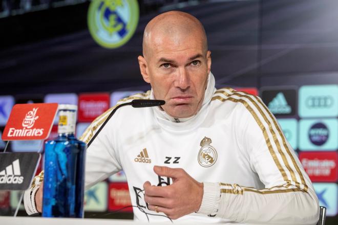Zinedine Zidane, en la rueda de prensa previa al partido del Real Madrid ante el Real Zaragoza.