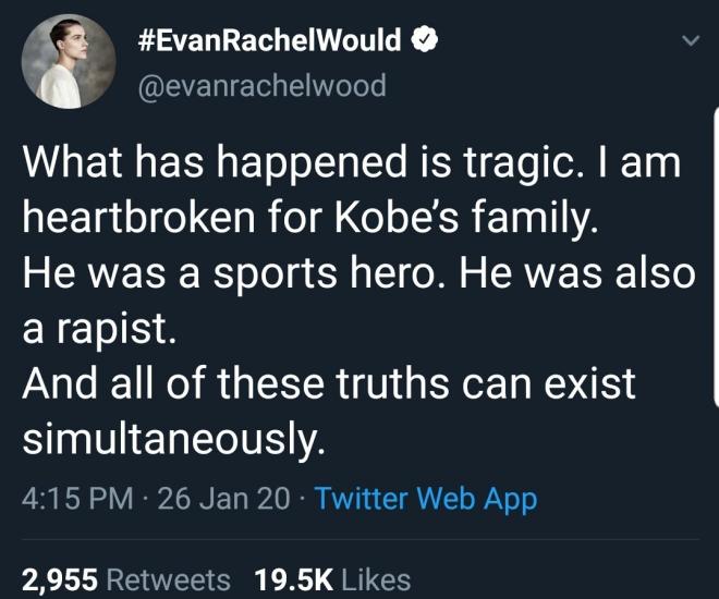 Evan Rachel Wood sobre Kobe Bryant (Foto: Twitter).