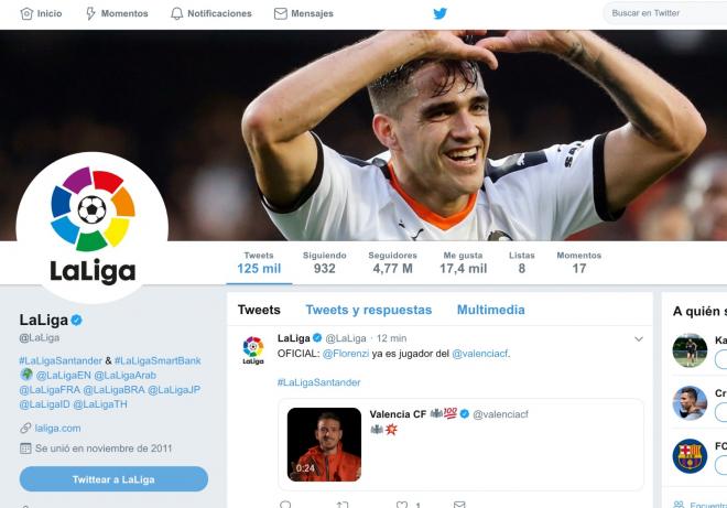 Maxi Gómez en la cabecera de Twitter de LaLiga.