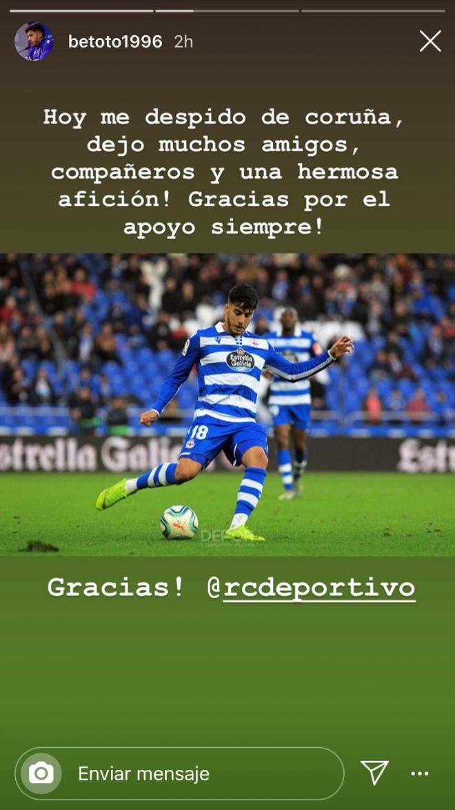 Mensaje de despedida de Beto da Silva en su Instagram (Foto: @betoto1996).