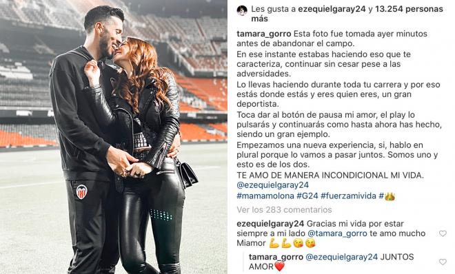 El mensaje en Instagram de Tamara Gorro a Garay tras su grave lesión en el Valencia-Celta.
