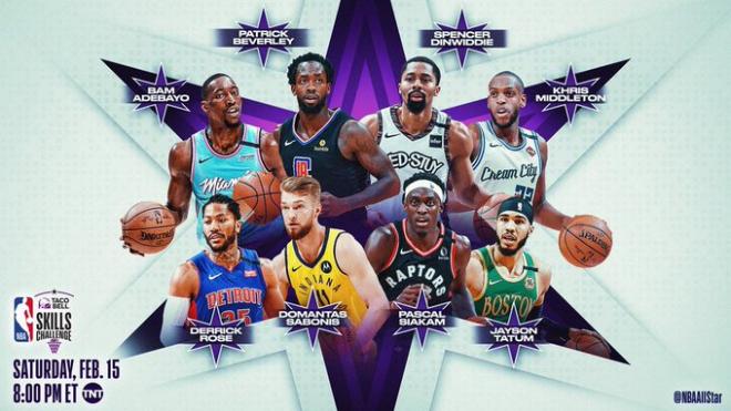 Los ocho participantes en el concurso de habilidades del All Star de la NBA (Foto: NBA).