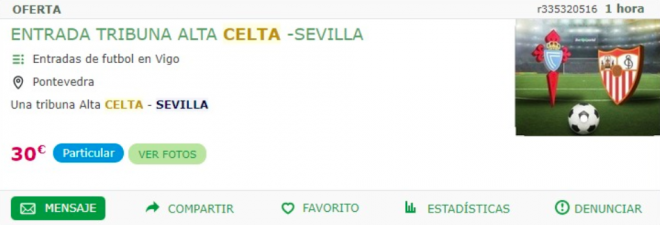 Entradas de reventa para el Celta-Sevilla.