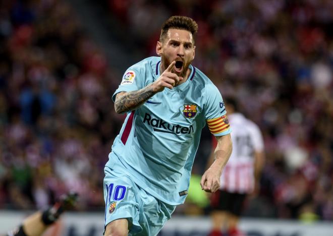 Leo Messi celebra un gol en San Mamés (Foto: EFE).