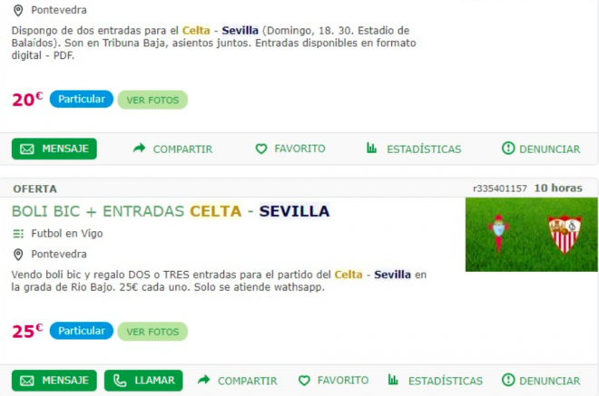 Reventa de entradas para el Celta-Sevilla.