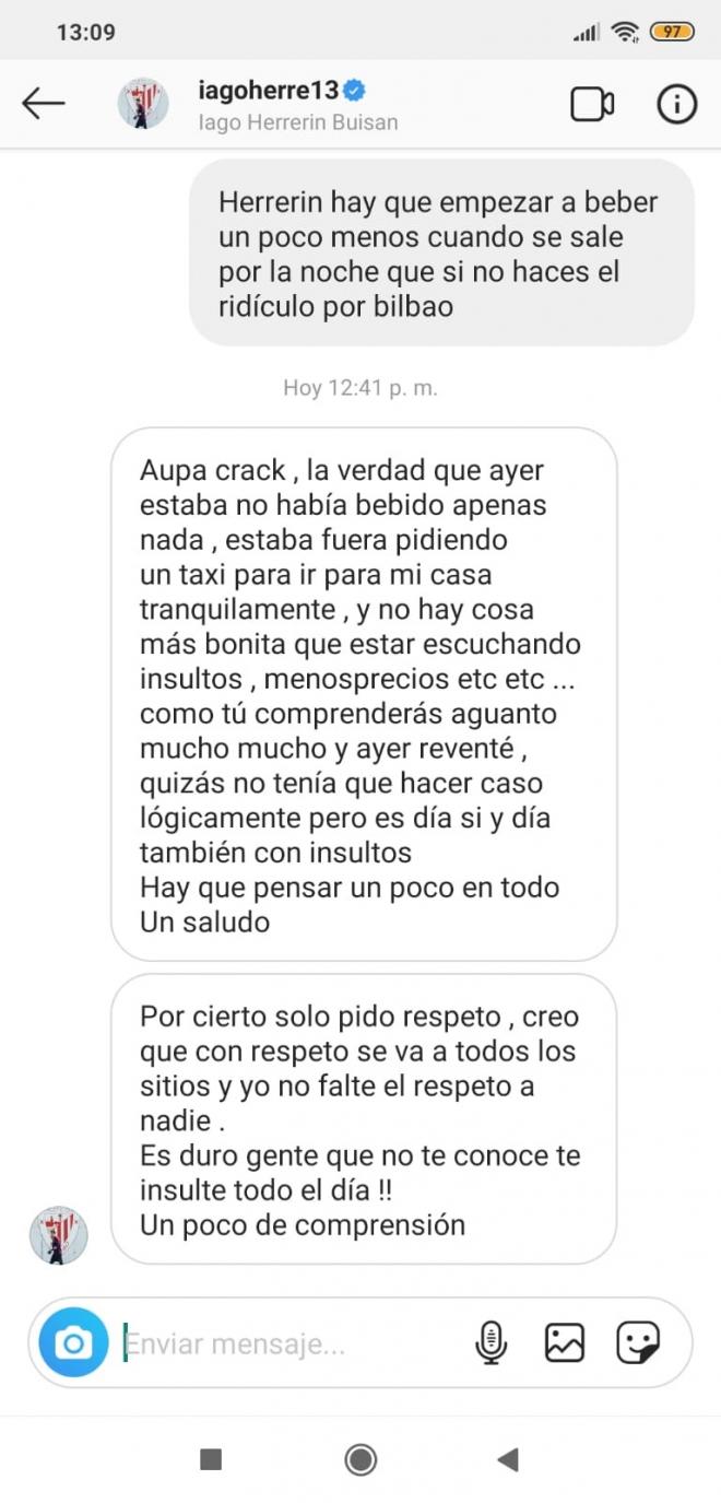 Una respuesta del meta Iago Herrerín a comentarios en redes sociales (Foto: Instagram Iago Herrerín).