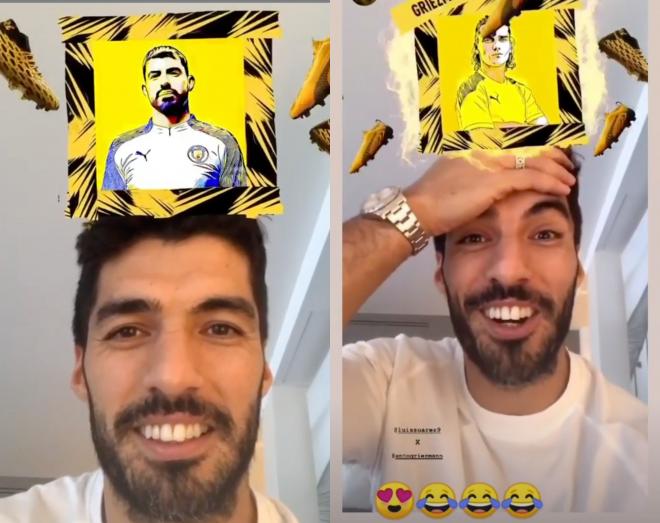 Luis Suárez juega con un filtro de Instagram, le sale Griezmann y este le responde con emoticonos.