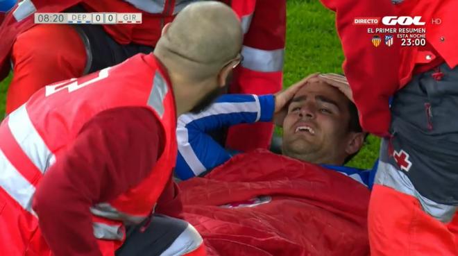 Captura de las lágrimas de Michele Somma tras lesionarse en el Dépor-Girona.
