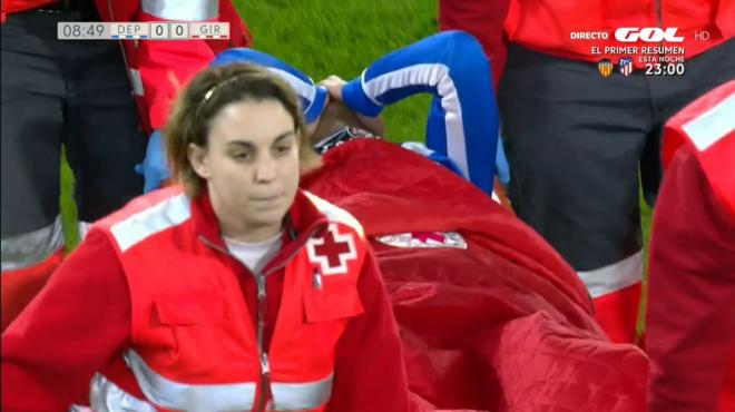 Captura de las lágrimas de Michele Somma tras lesionarse en el Dépor-Girona.