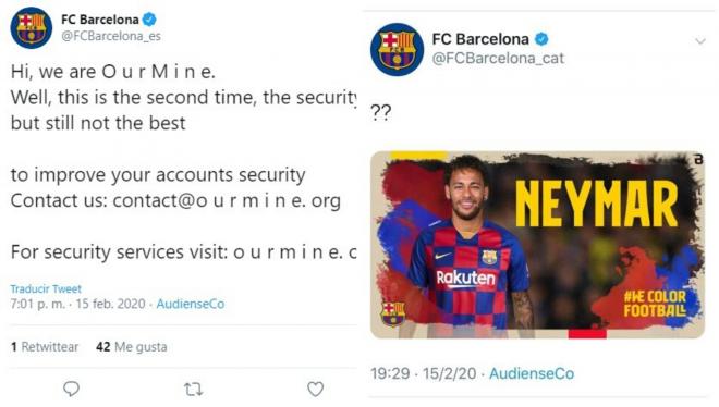 Tuits publicados en las cuentas del FC Barcelona.
