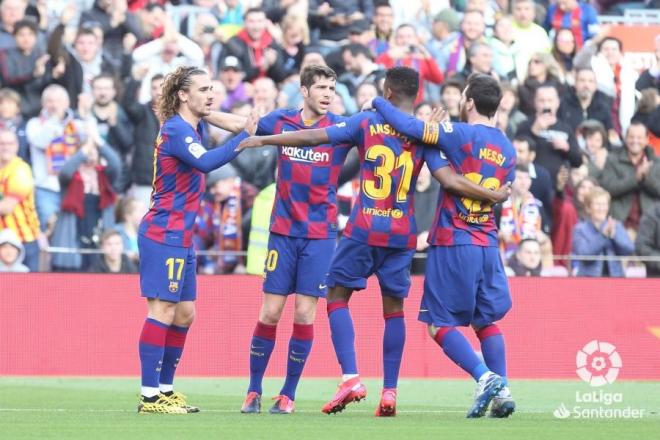 Los jugadores del FC Barcelona celebran uno de los goles ante el Getafe (Foto: LaLiga Santander).