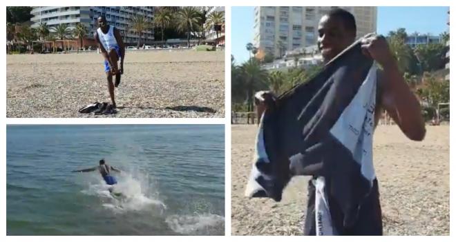Diagne se bañó en el mar tras lograr el pase a semifinales (Capturas: ACB).