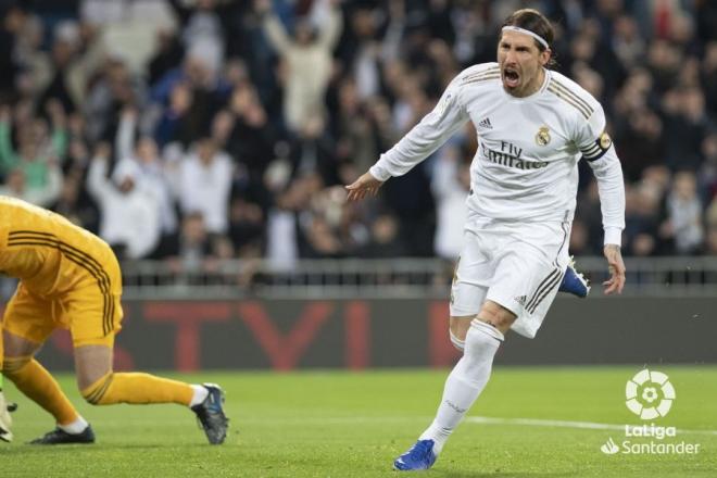 Sergio Ramos, jugador del Real Madrid, celebra su gol al Celta (Foto: LaLiga Santander).