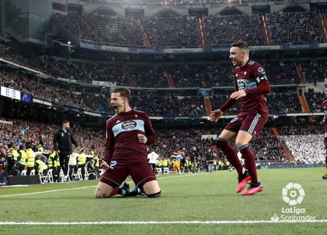 Santi Mina e Iago Aspas celebran el 2-2 ante el Real Madrid (Foto: LaLiga).