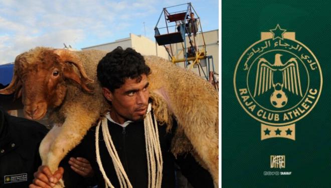 Sacrificio de un carnero en Marruecos y el escudo del Raja Casablanca.