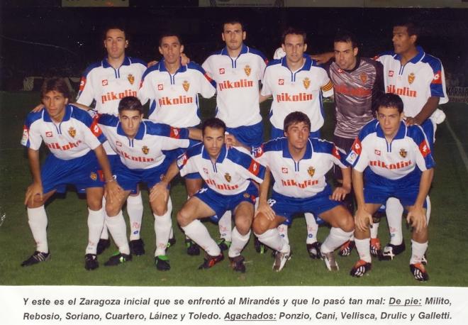 Alineación de aquel Mirandés-Real Zaragoza (Foto: Miranda Deportiva).