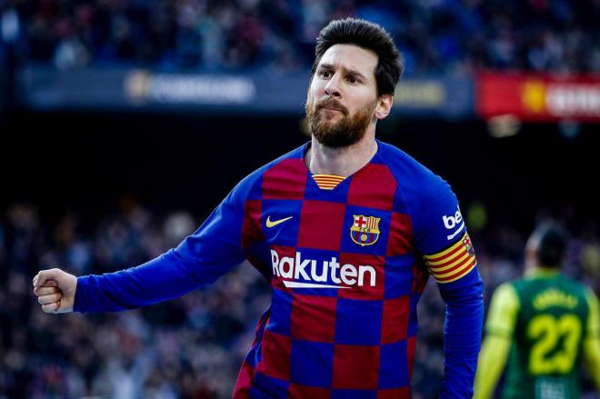Leo Messi celebra el cuarto tanto del Barcelona ante el Éibar (Foto: FCB).