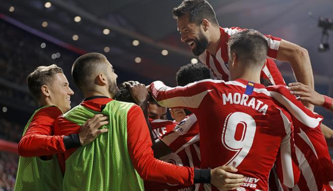 Los jugadores del Atlético de Madrid celebran el gol de Koke (Foto: ATM).