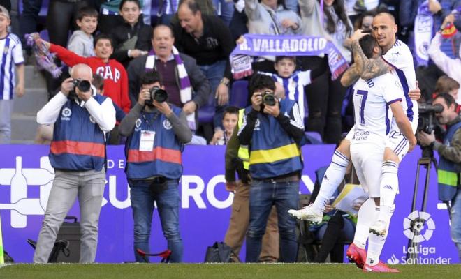 Sandro celebra su gol en el Valladolid-Espanyol (Foto: LaLiga).