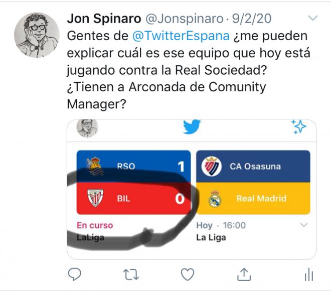 La cruzada en Twitter de Jon Spinaro pidiendo el debido respeto para el Athletic Club.