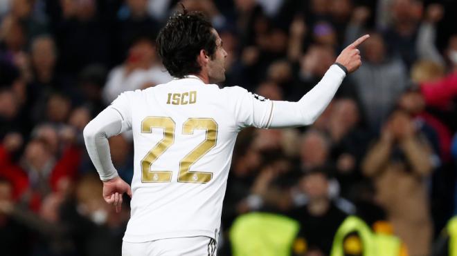 Celebración de Isco tras su gol al Manchester City.