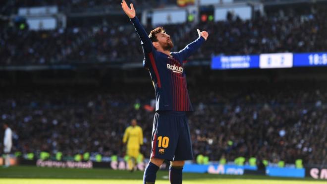 Leo Messi celebra un gol en el Bernabéu (Foto: EFE).