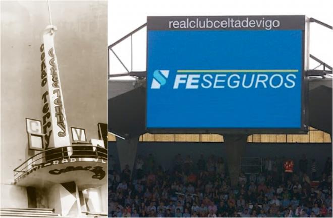 Imagen del marcador antiguo de Balaídos y del actual (Foto: Nostalgia Futbolera y RCCV).