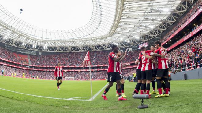Los jugadores del Athletic celebran el gol ante el Villarreal (Foto: Athletic Club).