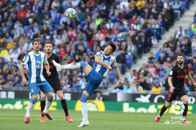 Wu Lei, durante el Espanyol-Atlético de Madrid (Foto: LaLiga).