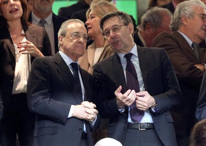 Florentino Pérez y Bartomeu, en el palco del Bernabéu (Foto: EFE).