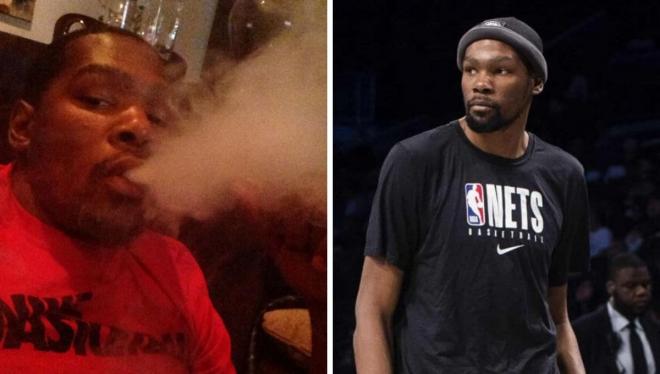 Kevin Durant, en una imagen fumando cachimba y en otra con los Brooklyn Nets en un partido como esp