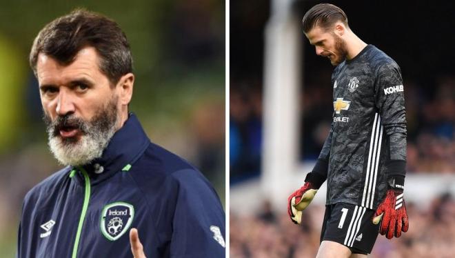 Roy Keane y David de Gea, tras su error en el Everton-Manchester United.