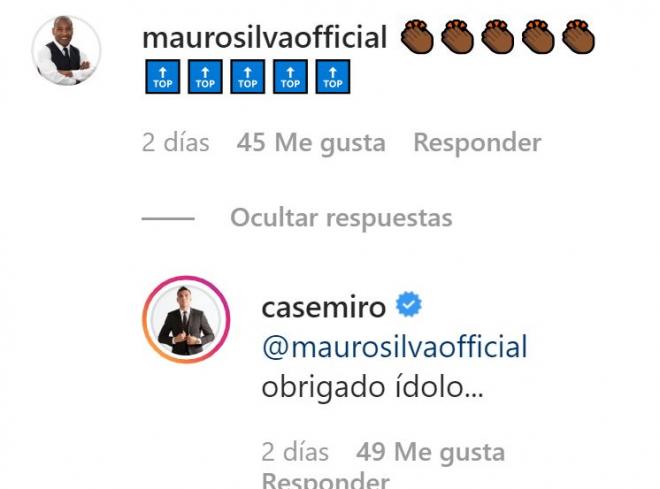 Respuesta de Casemiro a Mauro Silva en redes sociales.