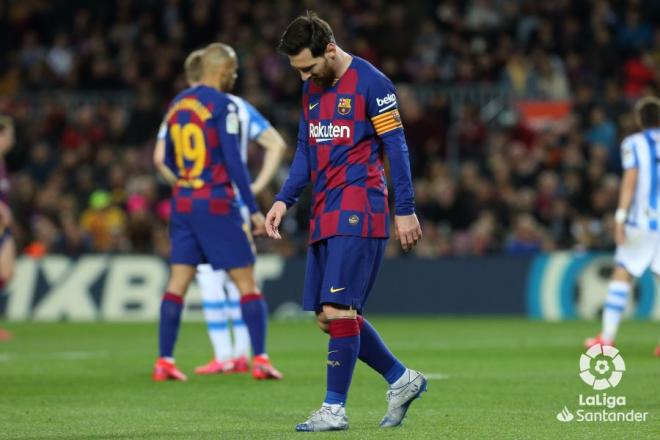 Messi, lamentando una ocasión perdida del Barcelona ante la Real Sociedad (Foto: LaLiga).