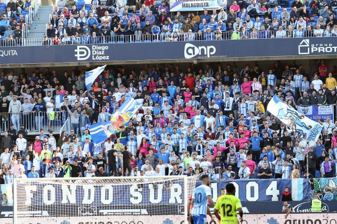 Afición del Málaga en el último partido con público en La Rosaleda.