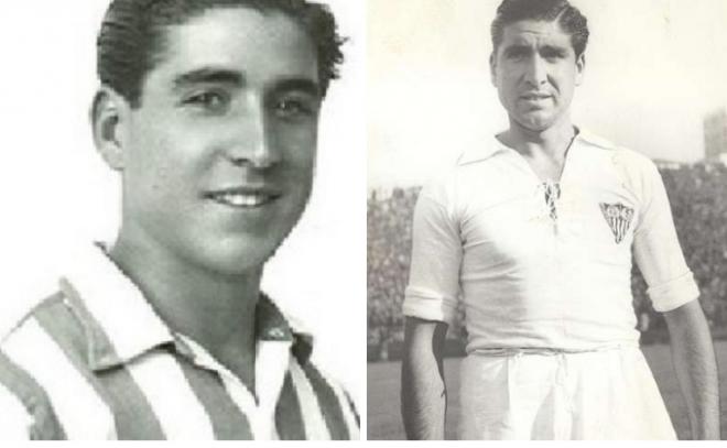 Francisco Antúnez, en dos instantáneas con el Sevilla FC y el Real Betis.