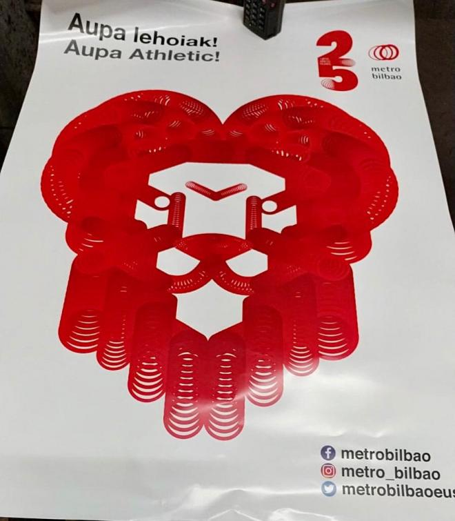 Carteles apoyando al Athletic Club del Metro de Bilbao (Foto: DMQ Bizkaia).