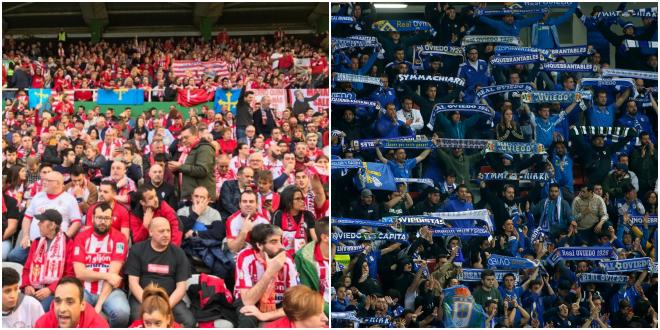 Aficiones de Sporting y Oviedo.