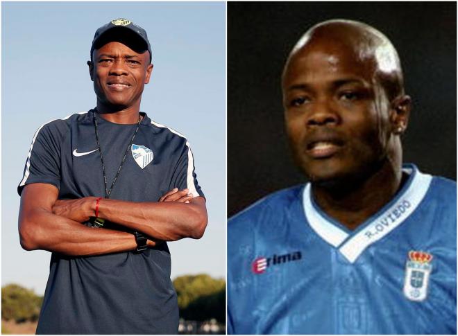 Dely Valdés, en su etapa como segundo entrenador del Málaga y como jugador del Real Oviedo.