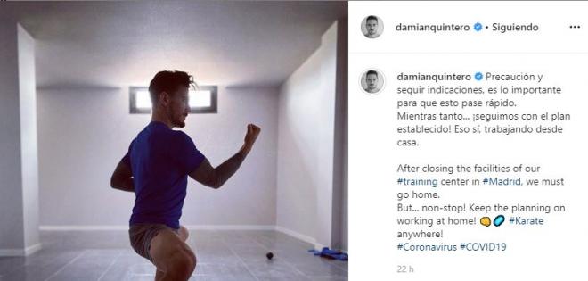 Post de Damián Quintero en Instagram pidiendo seguir las recomendaciones ante el coronavirus.