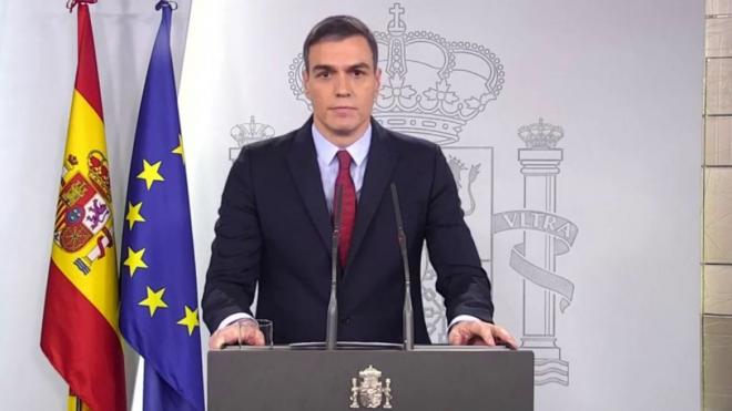 Pedro Sánchez, en rueda de prensa anunciando una prórroga del estado de alarma.
