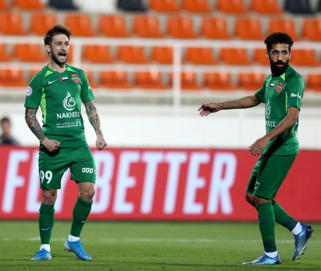 Fede Cartabia celebra su gol en el encuentro entre Ajiman y Al-Ahli (Foto: @Shabab_AlAhli).
