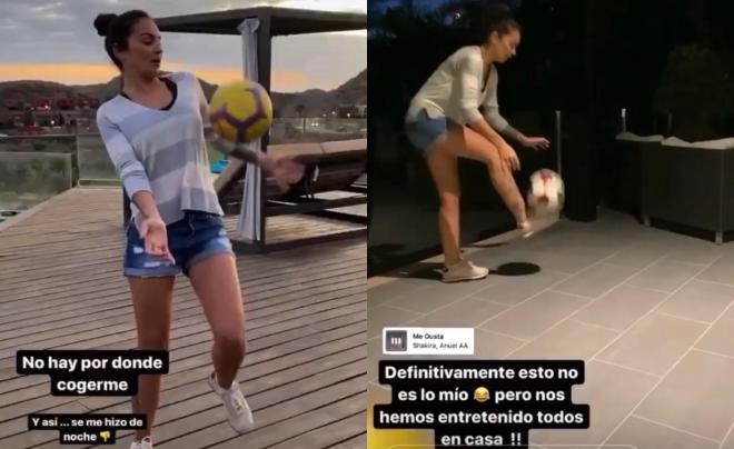 Rubén Castro y María Hernández dan toques al balón en casa (Fotos: Instagram).