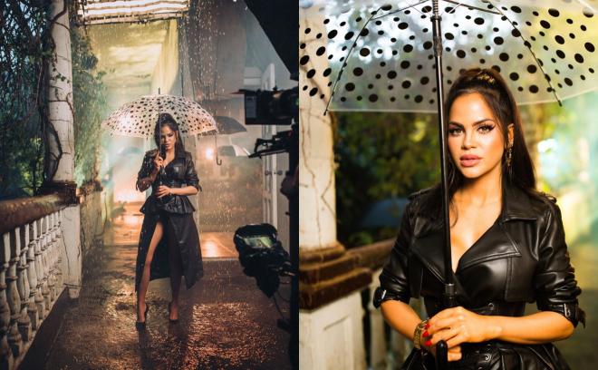 Natti Natasha, con un paraguas bajo la lluvia (Fotos: Instagram).