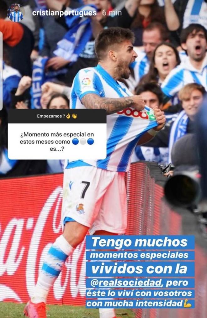 Portu celebró con mucha intensidad su primer gol en el Reale Arena (Foto: Instagram).
