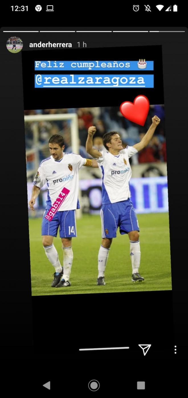 Ander Herrera felicita el aniversario al Real Zaragoza.