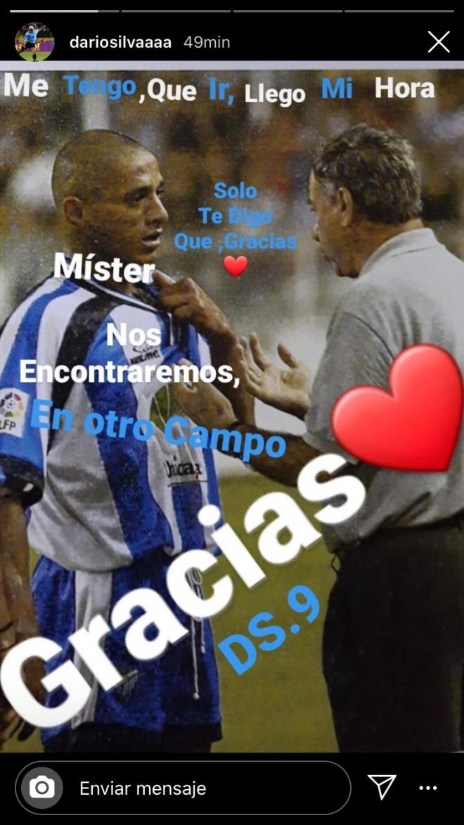 Mensaje de despedida de Darío Silva a Joaquín Peiró en Instagram.