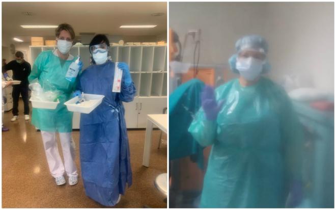 Enfermeras de mi familia (Silvia de azul oscuro a la izquierda) y Conchi a la derecha en plena lucha contra el coronavirus.