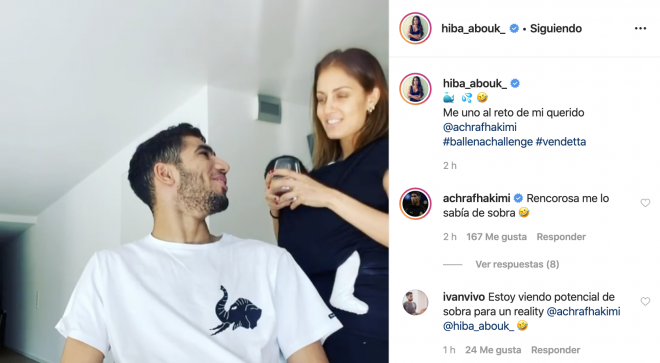 Hiba Abouk le gata una broma a Achraf Hakimi y se dejan comentarios en Instagram.