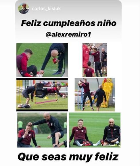 El entrenador de porteros de Berizzo, Carlos Kisluk también se ha acordado del cumpleaños de Remi